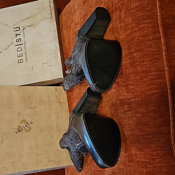BED STU Irma Graphito Rustic Boots High Heel Leather Cutouts Black Size 9.5 NWT - Picture 15 of 16
